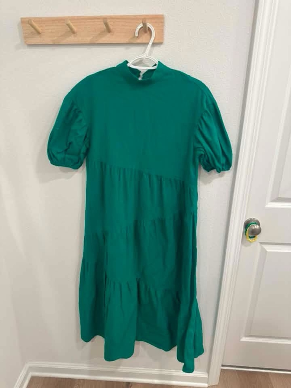 Green Tiered Midi Dress with Puff Sleeves